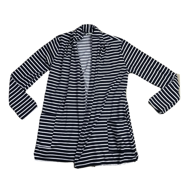 éloges Blue White Side-Pocket Striped Tunic Open Front Cardigan Size Large - Picture 1 of 4